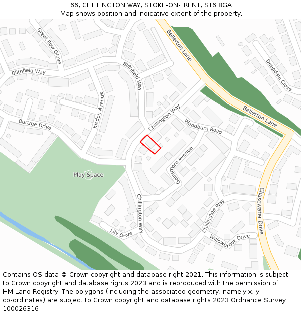 66, CHILLINGTON WAY, STOKE-ON-TRENT, ST6 8GA: Location map and indicative extent of plot