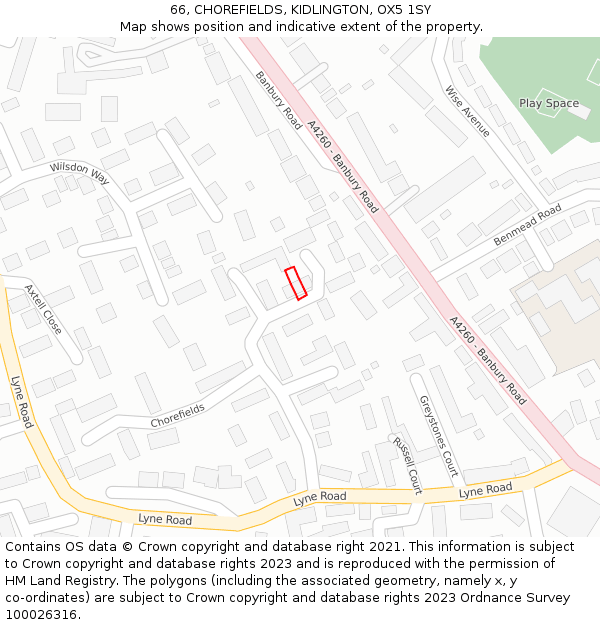 66, CHOREFIELDS, KIDLINGTON, OX5 1SY: Location map and indicative extent of plot