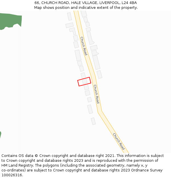 66, CHURCH ROAD, HALE VILLAGE, LIVERPOOL, L24 4BA: Location map and indicative extent of plot