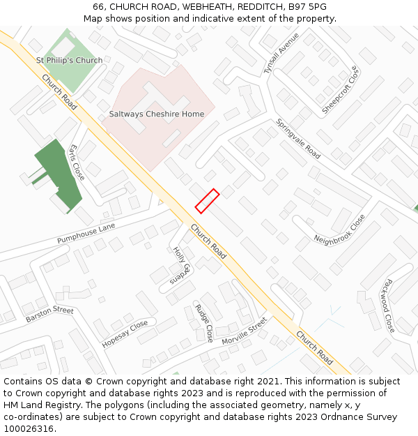 66, CHURCH ROAD, WEBHEATH, REDDITCH, B97 5PG: Location map and indicative extent of plot