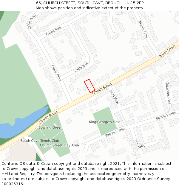 66, CHURCH STREET, SOUTH CAVE, BROUGH, HU15 2EP: Location map and indicative extent of plot