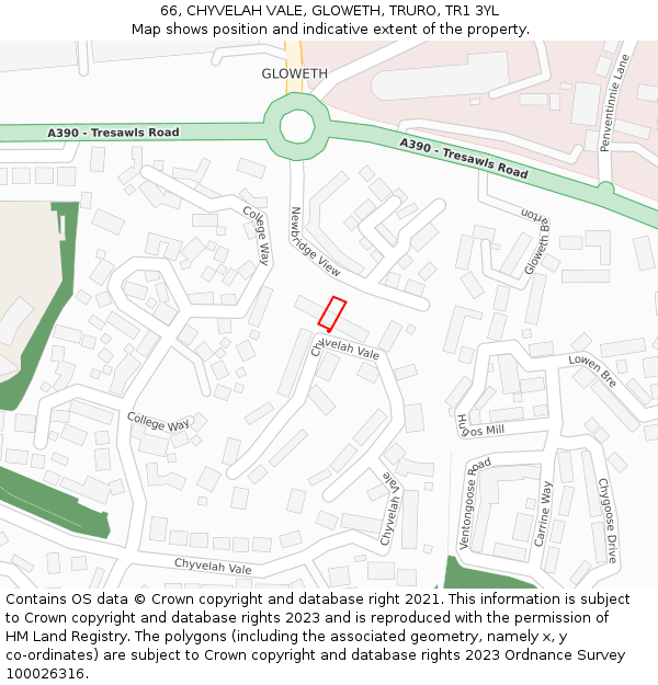 66, CHYVELAH VALE, GLOWETH, TRURO, TR1 3YL: Location map and indicative extent of plot
