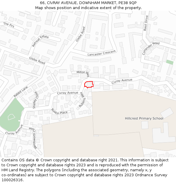 66, CIVRAY AVENUE, DOWNHAM MARKET, PE38 9QP: Location map and indicative extent of plot