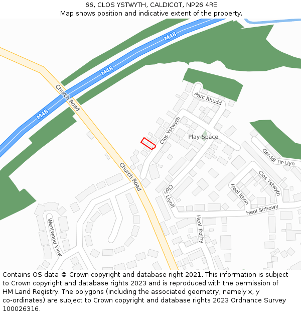 66, CLOS YSTWYTH, CALDICOT, NP26 4RE: Location map and indicative extent of plot