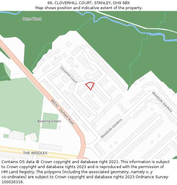 66, CLOVERHILL COURT, STANLEY, DH9 6BX: Location map and indicative extent of plot
