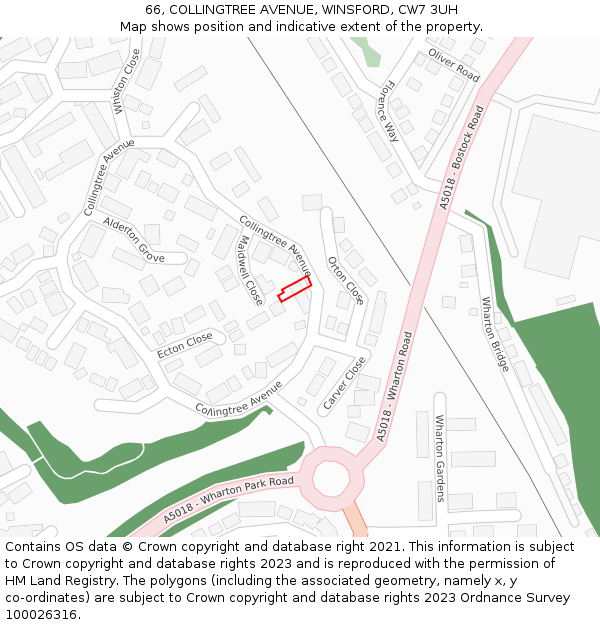 66, COLLINGTREE AVENUE, WINSFORD, CW7 3UH: Location map and indicative extent of plot