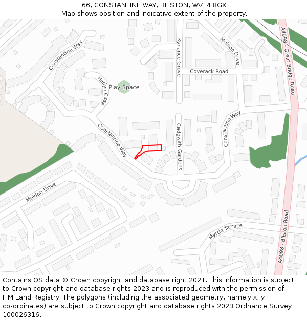 66, CONSTANTINE WAY, BILSTON, WV14 8GX: Location map and indicative extent of plot
