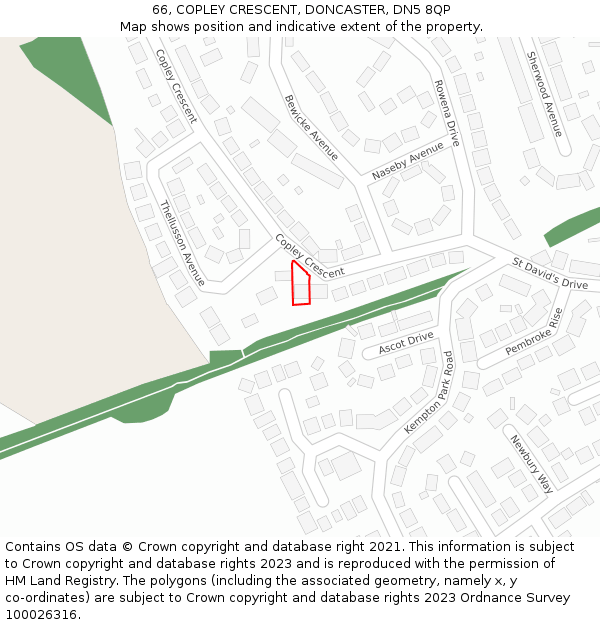 66, COPLEY CRESCENT, DONCASTER, DN5 8QP: Location map and indicative extent of plot