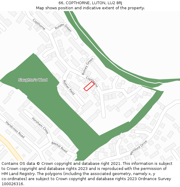 66, COPTHORNE, LUTON, LU2 8RJ: Location map and indicative extent of plot