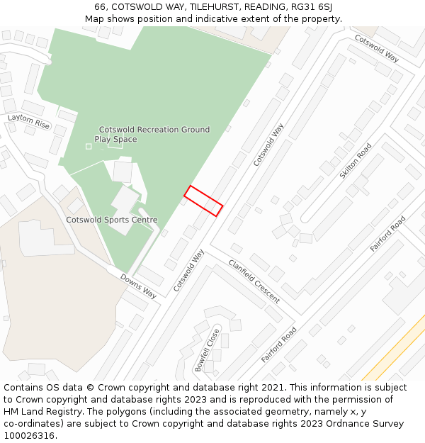 66, COTSWOLD WAY, TILEHURST, READING, RG31 6SJ: Location map and indicative extent of plot