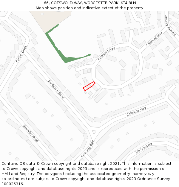 66, COTSWOLD WAY, WORCESTER PARK, KT4 8LN: Location map and indicative extent of plot
