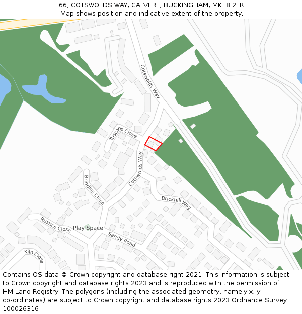 66, COTSWOLDS WAY, CALVERT, BUCKINGHAM, MK18 2FR: Location map and indicative extent of plot