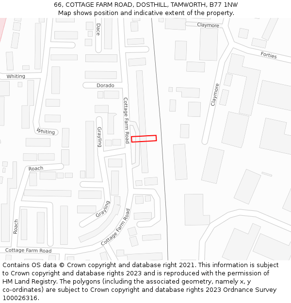 66, COTTAGE FARM ROAD, DOSTHILL, TAMWORTH, B77 1NW: Location map and indicative extent of plot