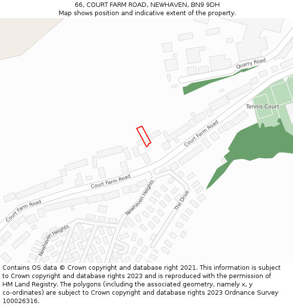 66, COURT FARM ROAD, NEWHAVEN, BN9 9DH: Location map and indicative extent of plot