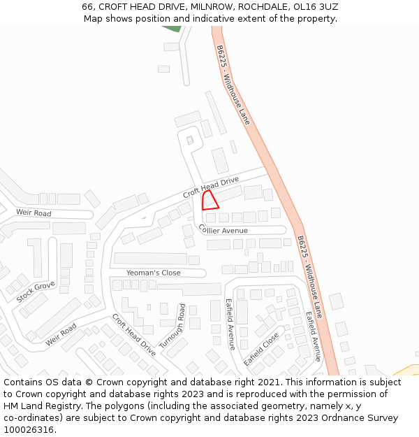 66, CROFT HEAD DRIVE, MILNROW, ROCHDALE, OL16 3UZ: Location map and indicative extent of plot