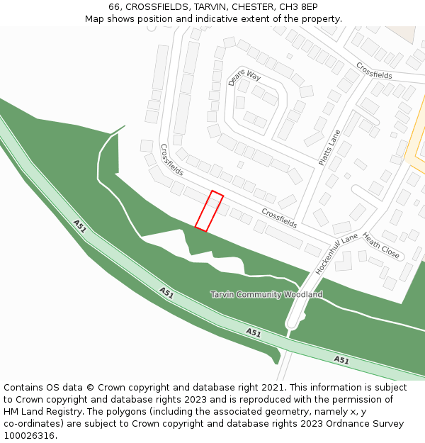 66, CROSSFIELDS, TARVIN, CHESTER, CH3 8EP: Location map and indicative extent of plot