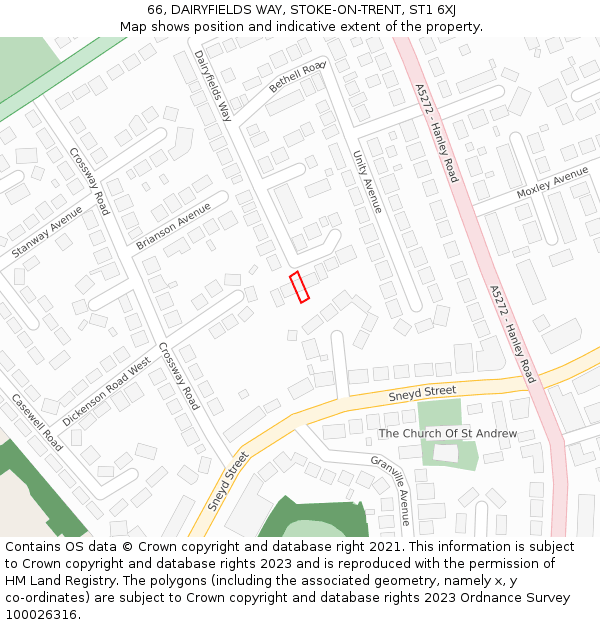 66, DAIRYFIELDS WAY, STOKE-ON-TRENT, ST1 6XJ: Location map and indicative extent of plot