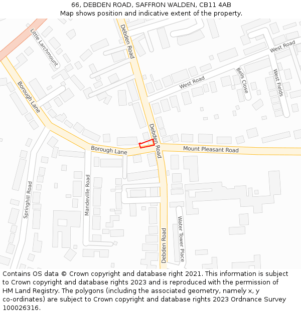 66, DEBDEN ROAD, SAFFRON WALDEN, CB11 4AB: Location map and indicative extent of plot