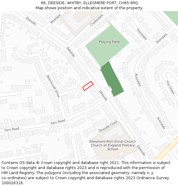 66, DEESIDE, WHITBY, ELLESMERE PORT, CH65 6RQ: Location map and indicative extent of plot
