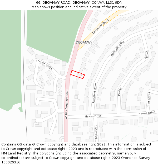 66, DEGANWY ROAD, DEGANWY, CONWY, LL31 9DN: Location map and indicative extent of plot