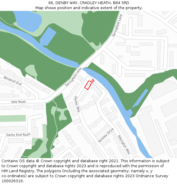 66, DENBY WAY, CRADLEY HEATH, B64 5RD: Location map and indicative extent of plot