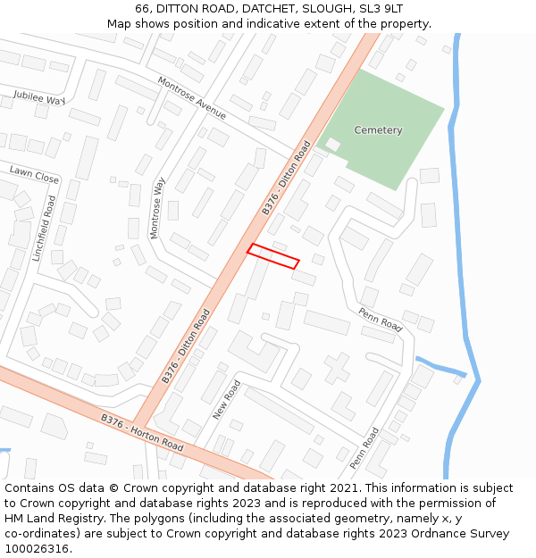 66, DITTON ROAD, DATCHET, SLOUGH, SL3 9LT: Location map and indicative extent of plot