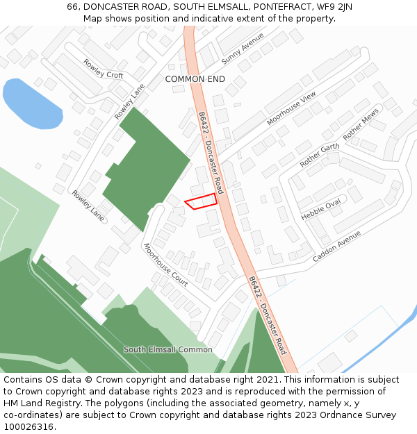 66, DONCASTER ROAD, SOUTH ELMSALL, PONTEFRACT, WF9 2JN: Location map and indicative extent of plot