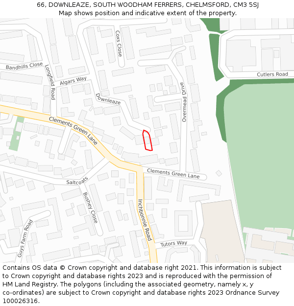 66, DOWNLEAZE, SOUTH WOODHAM FERRERS, CHELMSFORD, CM3 5SJ: Location map and indicative extent of plot