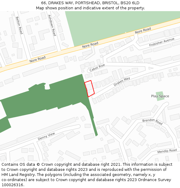 66, DRAKES WAY, PORTISHEAD, BRISTOL, BS20 6LD: Location map and indicative extent of plot
