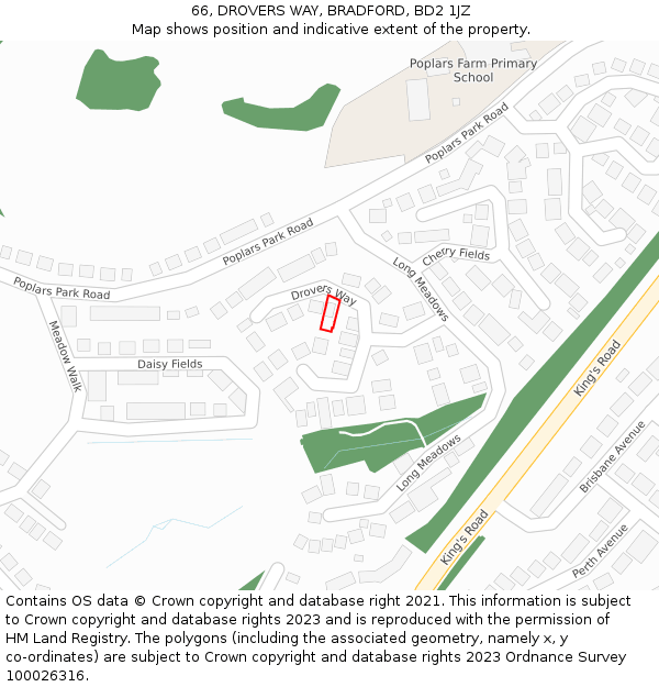 66, DROVERS WAY, BRADFORD, BD2 1JZ: Location map and indicative extent of plot