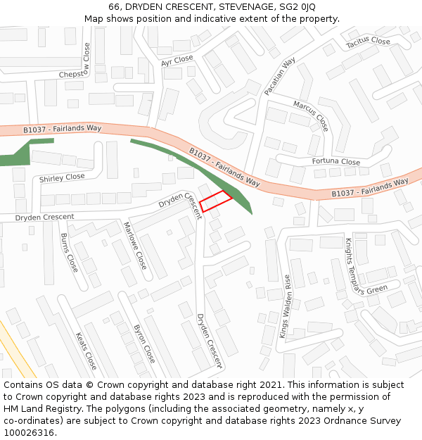 66, DRYDEN CRESCENT, STEVENAGE, SG2 0JQ: Location map and indicative extent of plot