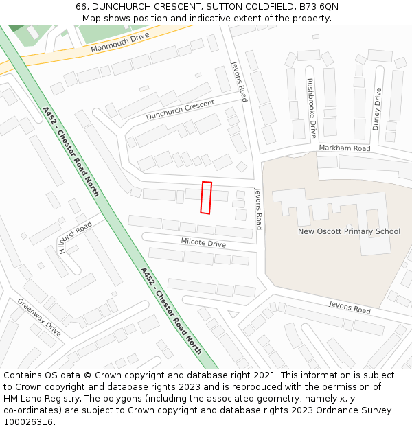 66, DUNCHURCH CRESCENT, SUTTON COLDFIELD, B73 6QN: Location map and indicative extent of plot