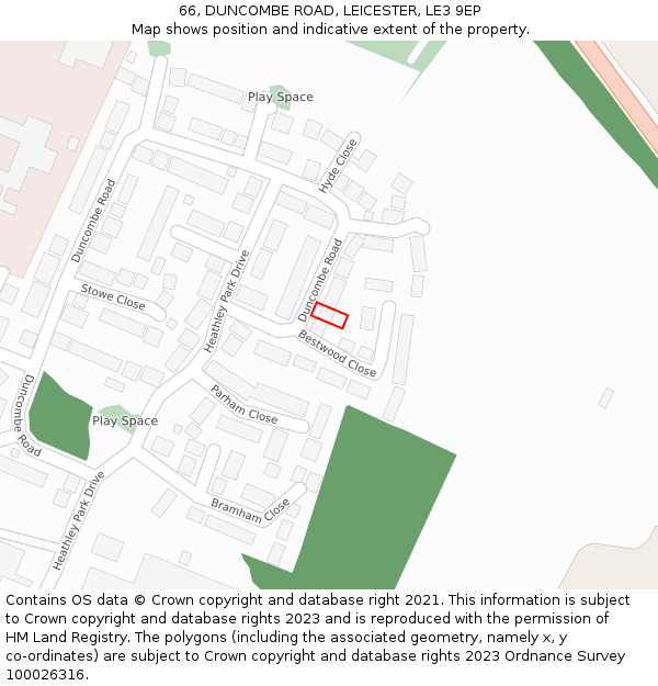 66, DUNCOMBE ROAD, LEICESTER, LE3 9EP: Location map and indicative extent of plot