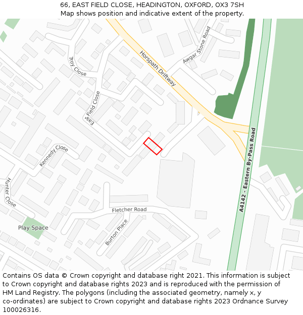 66, EAST FIELD CLOSE, HEADINGTON, OXFORD, OX3 7SH: Location map and indicative extent of plot