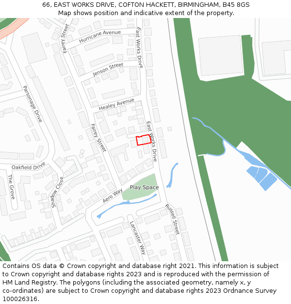 66, EAST WORKS DRIVE, COFTON HACKETT, BIRMINGHAM, B45 8GS: Location map and indicative extent of plot