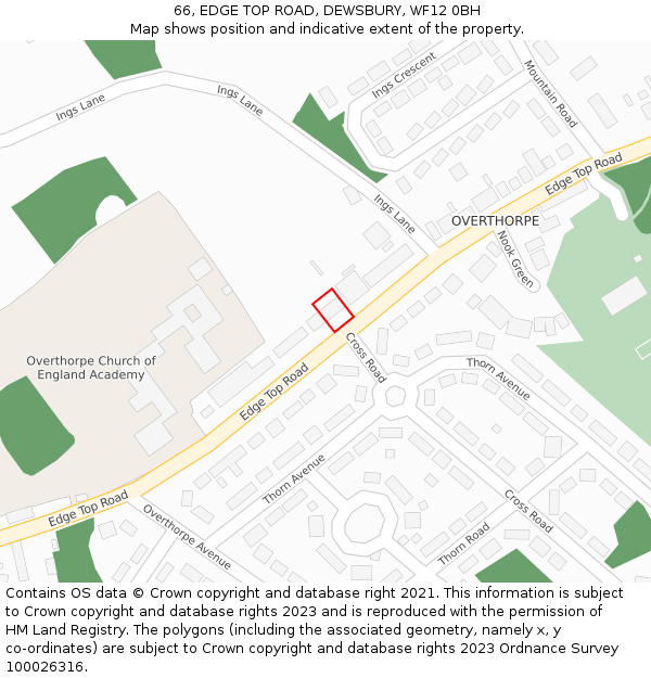 66, EDGE TOP ROAD, DEWSBURY, WF12 0BH: Location map and indicative extent of plot
