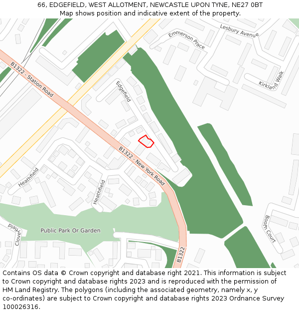 66, EDGEFIELD, WEST ALLOTMENT, NEWCASTLE UPON TYNE, NE27 0BT: Location map and indicative extent of plot