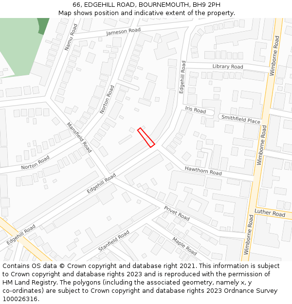 66, EDGEHILL ROAD, BOURNEMOUTH, BH9 2PH: Location map and indicative extent of plot