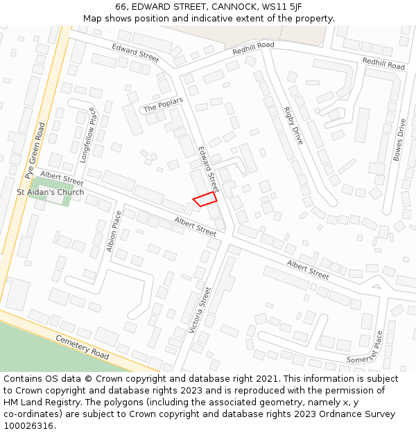 66, EDWARD STREET, CANNOCK, WS11 5JF: Location map and indicative extent of plot