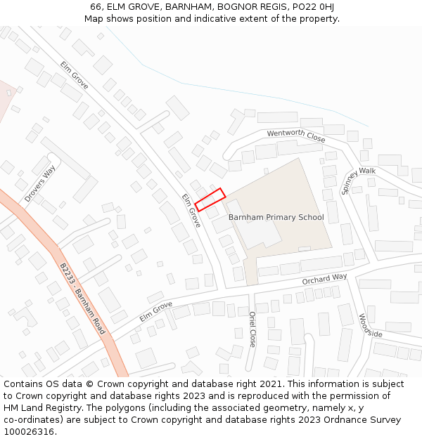 66, ELM GROVE, BARNHAM, BOGNOR REGIS, PO22 0HJ: Location map and indicative extent of plot