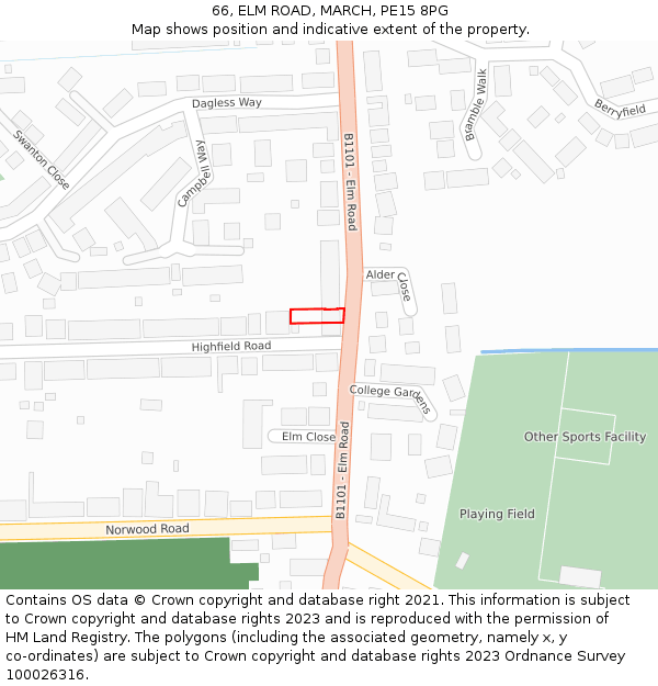 66, ELM ROAD, MARCH, PE15 8PG: Location map and indicative extent of plot