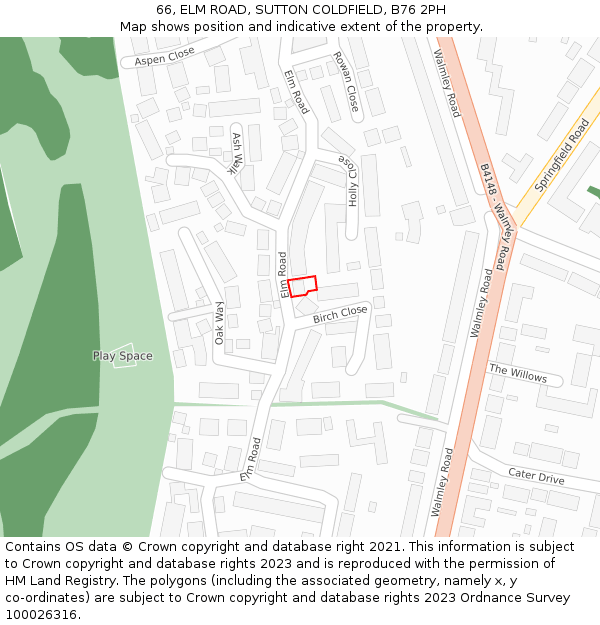 66, ELM ROAD, SUTTON COLDFIELD, B76 2PH: Location map and indicative extent of plot