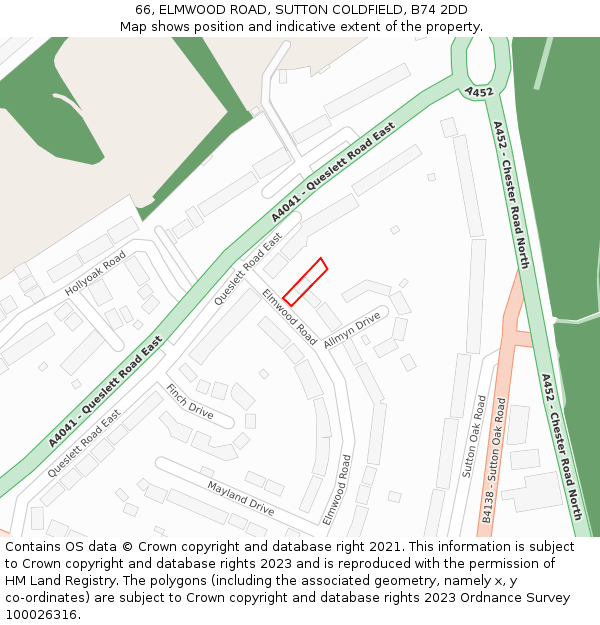 66, ELMWOOD ROAD, SUTTON COLDFIELD, B74 2DD: Location map and indicative extent of plot