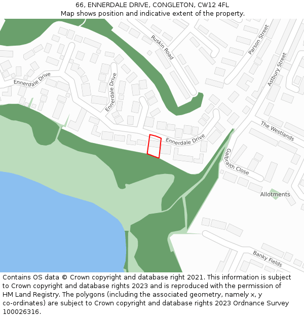 66, ENNERDALE DRIVE, CONGLETON, CW12 4FL: Location map and indicative extent of plot