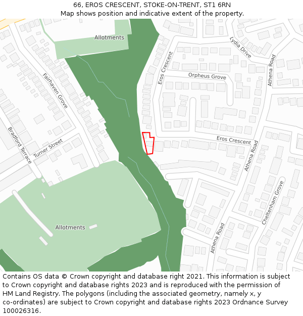 66, EROS CRESCENT, STOKE-ON-TRENT, ST1 6RN: Location map and indicative extent of plot