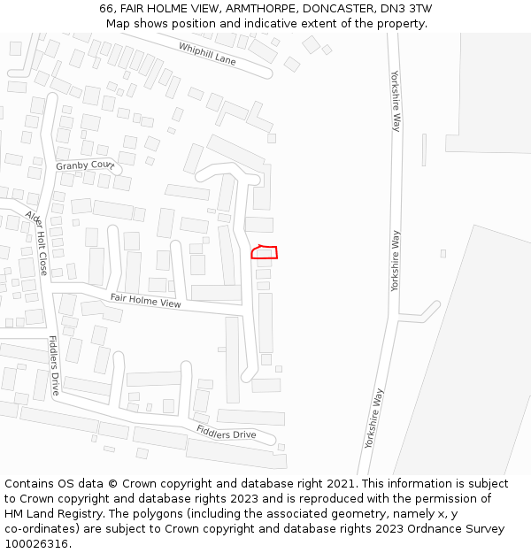 66, FAIR HOLME VIEW, ARMTHORPE, DONCASTER, DN3 3TW: Location map and indicative extent of plot