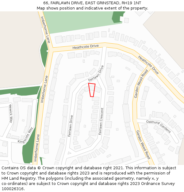 66, FAIRLAWN DRIVE, EAST GRINSTEAD, RH19 1NT: Location map and indicative extent of plot