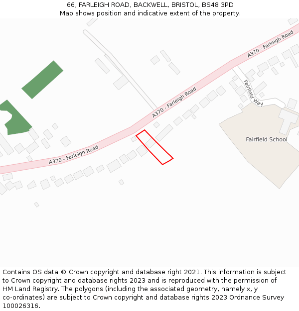 66, FARLEIGH ROAD, BACKWELL, BRISTOL, BS48 3PD: Location map and indicative extent of plot