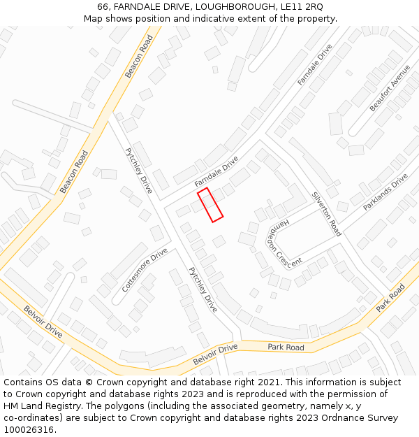 66, FARNDALE DRIVE, LOUGHBOROUGH, LE11 2RQ: Location map and indicative extent of plot