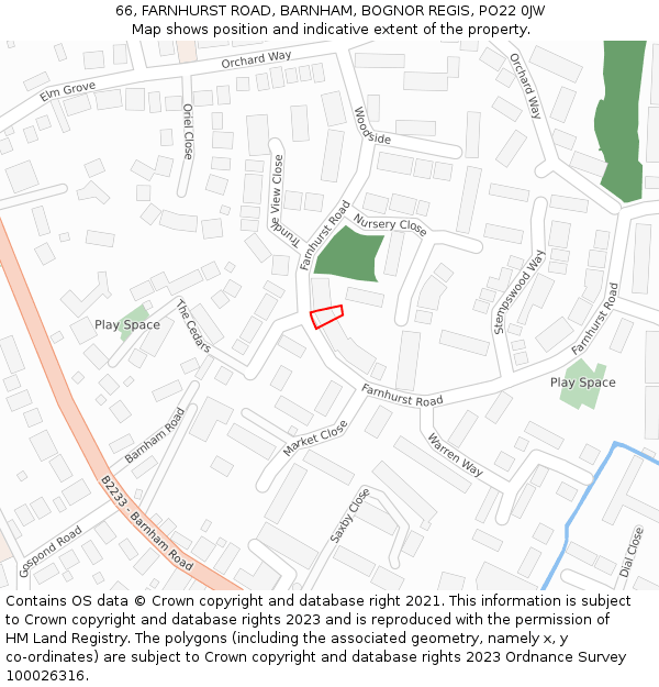 66, FARNHURST ROAD, BARNHAM, BOGNOR REGIS, PO22 0JW: Location map and indicative extent of plot